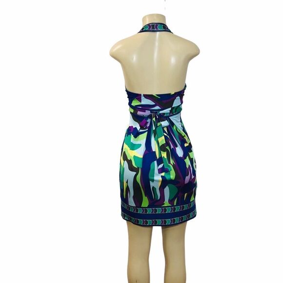 BCBG Maxazria Halter Knit Dress Size XS Multicolored Mini Stretch Open Back - Picture 5 of 16